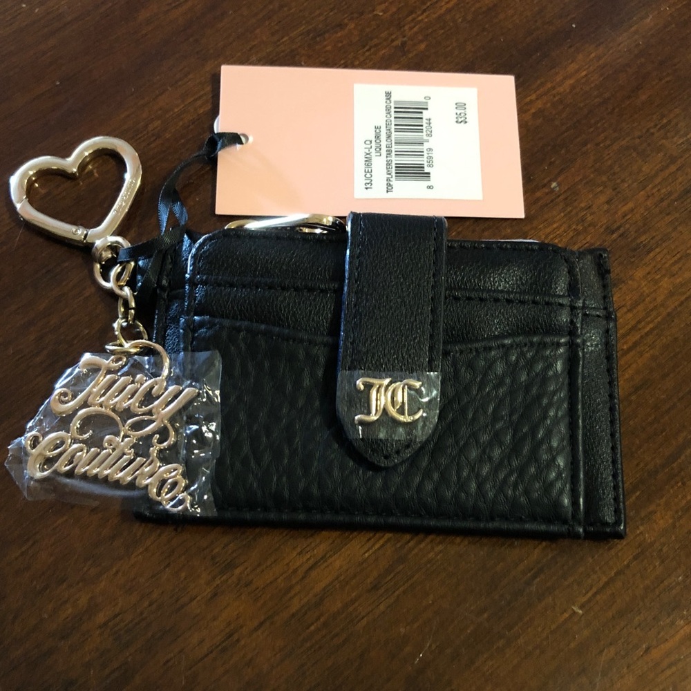 Juicy Couture Liqourice Top Players Tab Elongated CC Wallet + Script Charm NWT